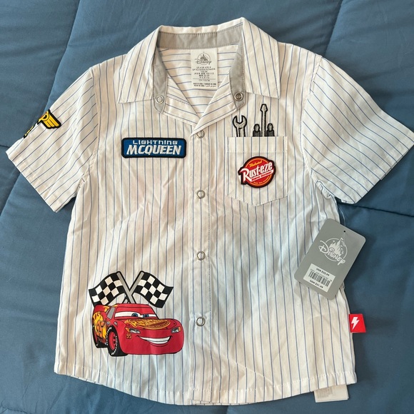 Disney White Button Down Shirt with Racing Theme - Picture 1 of 4